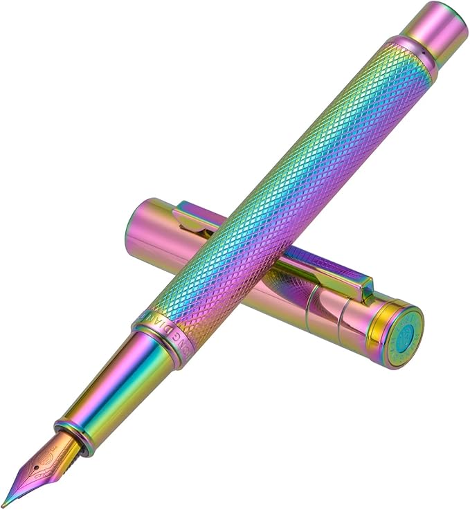Hongdian 1851 Rainbow Forest Fountain Pen Medium Nib with Converter and Metal Pen Case Set