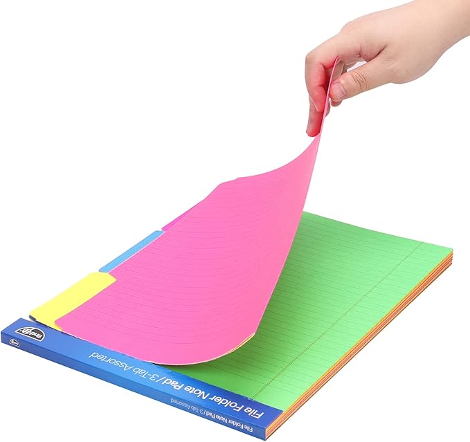 Find It File Folder Notepad - Pack of 12-9.5 x 12.5 Inch Notebook Organizer Folders for Filing, Document, and Clipboard Organization - Assorted Neon Colors