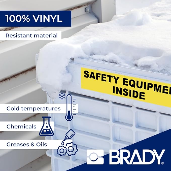 Brady Authentic (M5C-1500-595-OR-BK) All-Weather Vinyl Labels 1.5 in W x 25ft Black on Orange. for use with BMP51, M510, and M511 Label Printers.