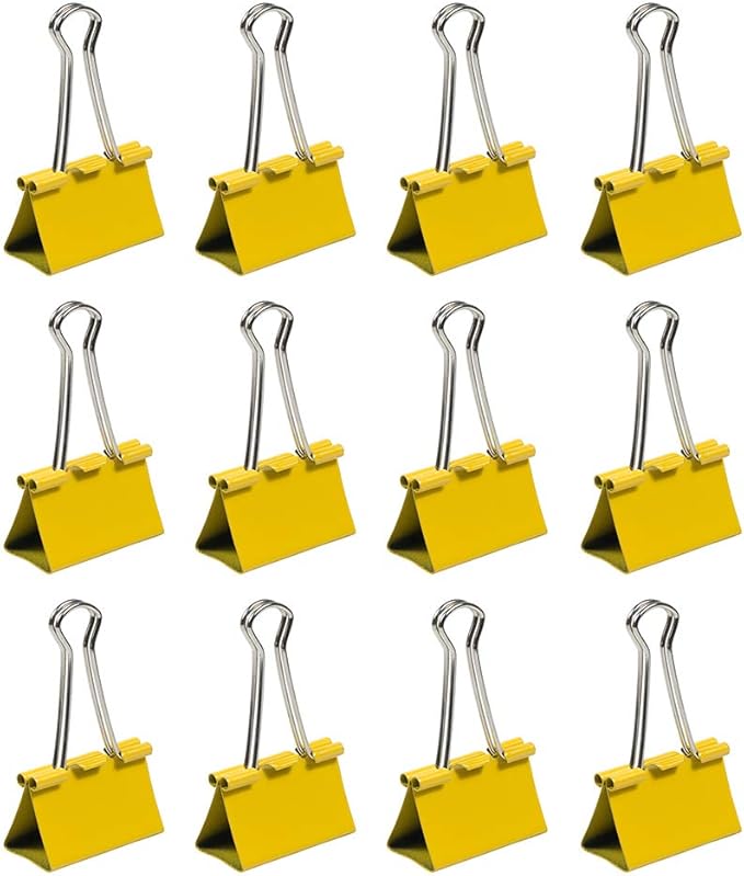 JAM PAPER Colorful Binder Clips - Large - 1 1/2 Inch (41 mm) - Yellow Binderclips - 12/Pack