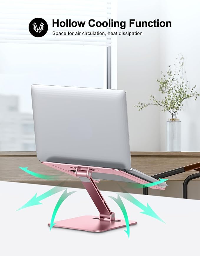 Foldable Laptop Stand, Height Adjustable Ergonomic Computer Stand for Desk, Aluminum Portable Laptop Riser Notebook Holder Mount Compatible with MacBook Pro Air, HP, Dell 10-16" (Pink)