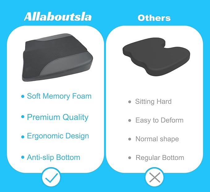 Car Seat Cushion, Car Seat Cushions for Driving with Comfort Memory Foam - Sciatica & Back Pain Relief, Suitable for Car, Truck, Office Chair (Black)