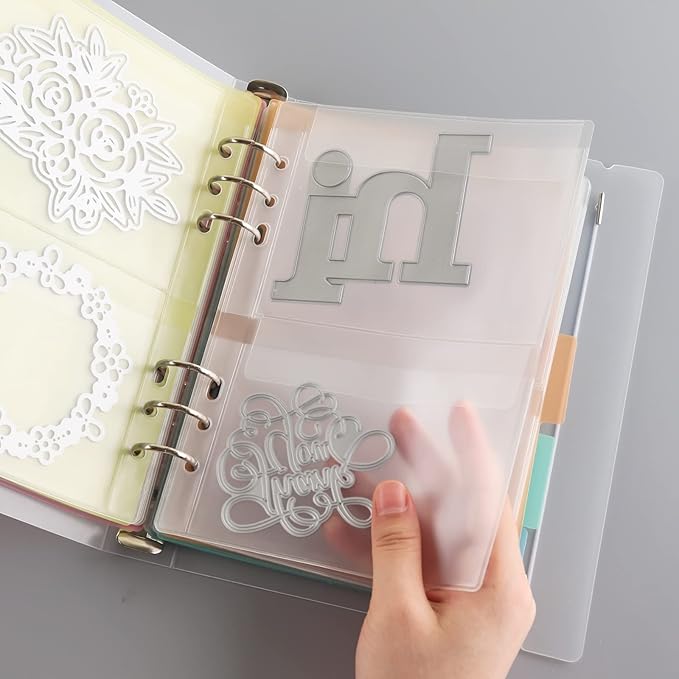 BAOFALI 15PCS Binder Loose Leaf Bags with 5 PCS Tab Binder Dividers and 1pcs 6 Ring Binder Cover for DIY 6 Hole Planner Pages Refill Insert Insert Scrapbooking Paper Card Craft Cutting Dies Storage