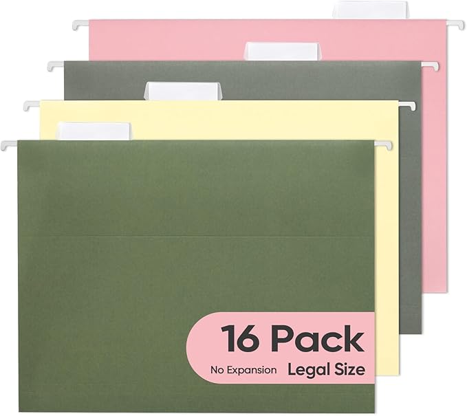 BALEINE 16PK Hanging File Folders, Legal Size Hanging Folders with 1/5-Cut Tabs for Filing Cabinets, File Boxes (16PK, Legal Size)