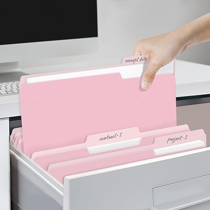 SUNEE File Folders, 30 Pack Manilla Folders 8.5 x 11, Colored File Folders Home Office School Supplies for Documents Files Paper, Pink