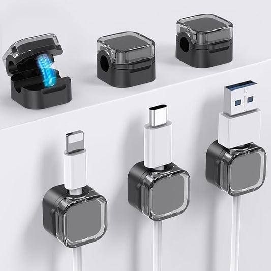 AhaStyle Magnetic Cable Organizer [1s Lock] 6 Pack Cord Cable Holders Clips Strong Adhesive Cable Cord Keeper [Smooth Adjustable] Hide Wire Cord Organizer for Nightstand Kitchen Car Office (Black)