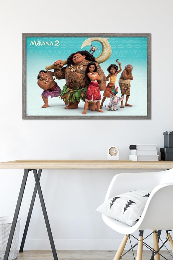 Disney Moana 2 - Group Wall Poster, 34L" x 22.4W", Barnwood Framed Version