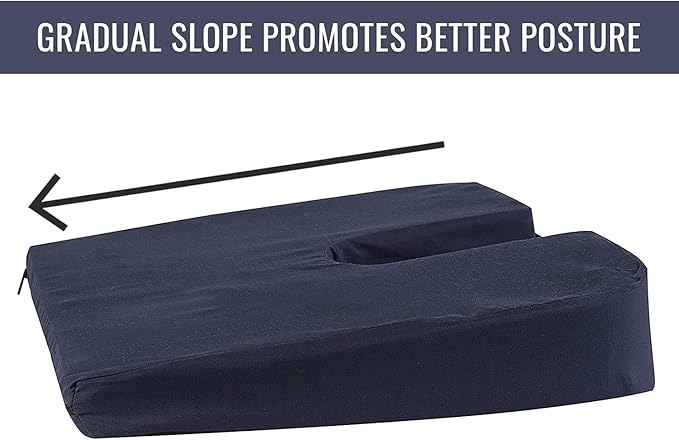 DMI Gradual Slope Seat Cushion for Coccyx, Sciatica and Tailbone Pain, Machine Washable-Cover, 15 Inch, Navy (Pack of 10)