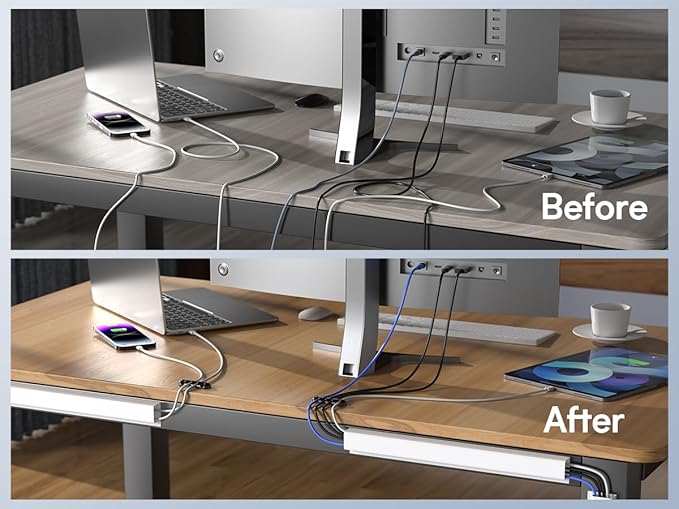 DELAMU 4 Pack Cable Management Under Desk - Office & Home Cable Organizer,J-Channel Cable Management for Clutter-Free Environment,Cable Management Kit,Cord Organizer for Desk,Cord Management,4X15.7in
