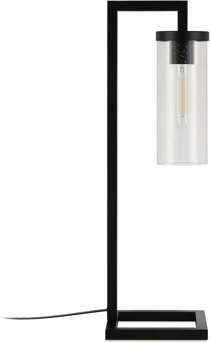 Henn&Hart 26" Tall Table Lamp with Glass Shade in Blackened Bronze/Seeded, Lamp, Desk Lamp for Home or Office