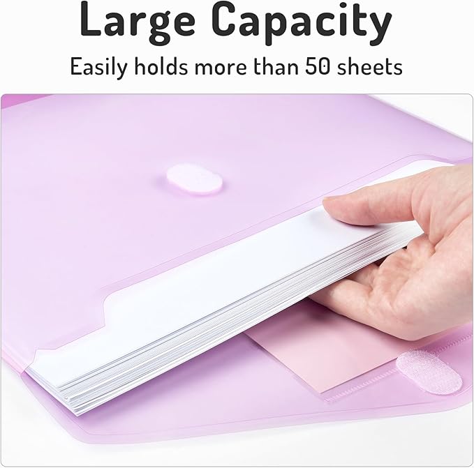 Forvencer Binder Pocket, 5 Pack Super Heavyweight Plastic Folders with Tight Closure, Binder Folders Side Loading, 3 Ring Binder Pocket, Binder Dividers with Pockets, Letter Size, Pastels Series