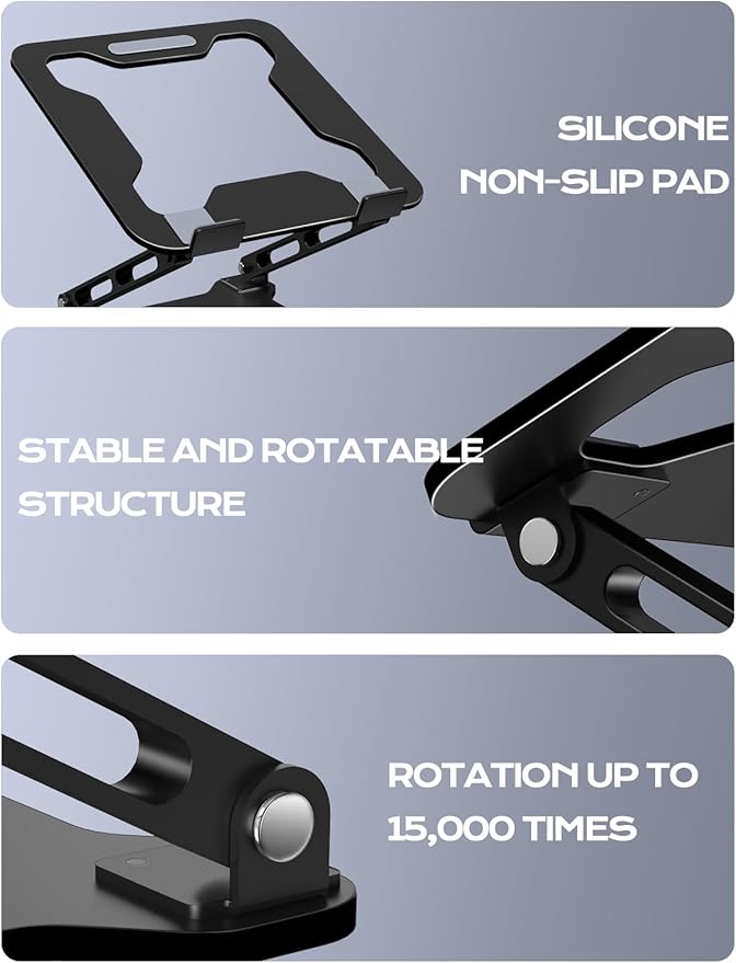 Adjustable Laptop Stand for Desk, Metal Foldable Laptop Riser, Ventilated Cooling Bracket, Ergonominc Computer Notebook Stand for Desk Compatible with 10-15.6“ Laptops