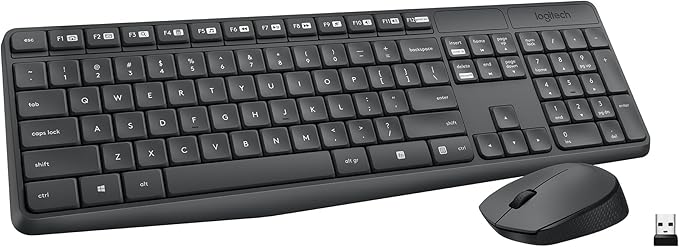 Logitech MK235 Wireless Keyboard and Mouse Combo for Windows, 2.4 GHz Wireless Unifying USB Receiver, 15 FN Keys, Long Battery Life, Compatible with PC, Laptop