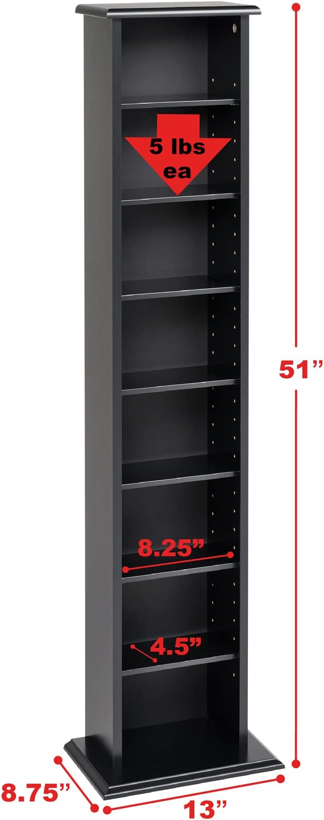 Prepac Narrow Cabinet Media, Slim Multimedia Storage Tower, Black