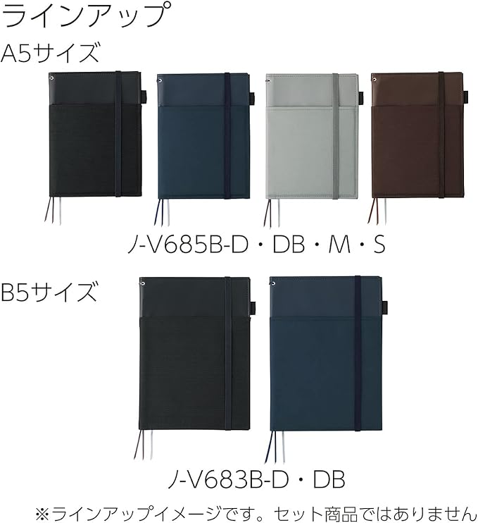 KOKUYO Systemic Synthetic Leather Cover Notebook, with One Semi-B5, B 6mm Ruled, 35 Lines, 40 Sheets, Twin Ring Edge Title Notebook, Black, Japan Import (NO-V683B-D)