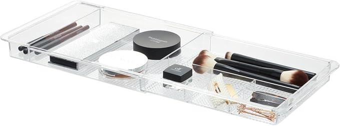 iDesign Expandable Vanity Drawer Organizer, The Clarity Collection – 11.25” to 18.5”, Clear
