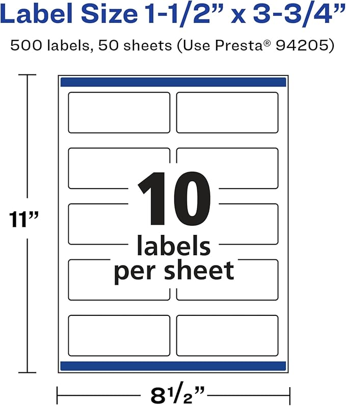 Avery Glossy White Rectangle Labels, Sure Feed Technology, 1.5" x 3.75", 500 Glossy White Labels, Print-to-The-Edge, Permanent Adhesive, Laser/Inkjet Printable