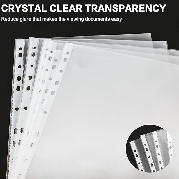 Sheet Protectors, PANDRI 900 Pack Clear Heavy Duty Plastic Page Protectors Sheet Reinforced 11-Hole Fit for 3 Ring Binder Fits Standard 8.5 x 11 Paper, 9.25 x 11.25 Top Loaded, Excluding Acid