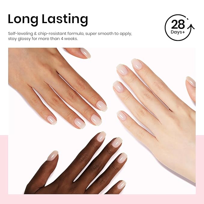 Beetles Milky White Gel Nail Polish No Wipe Gel Top Coat and Base Coat Set 3Pcs 15ml, Nude Jelly Color Long Lasting, Soak Off U V LED Nail Art Design for Women