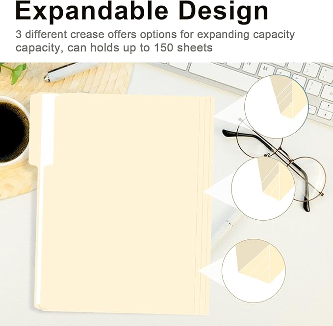 File Folder, RAZCC 150 Pack 1/3 Cut Tab File Folders Letter Size, Manila Folders, Folders with Tab, Great for Organizing and Easy File Storage