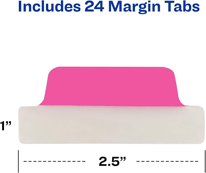 Avery Margin Ultra Tabs, 2.5" x 1", 2-Side Writable, Neon Colors, 24 Repositionable Tabs, 72 Packs (74767)