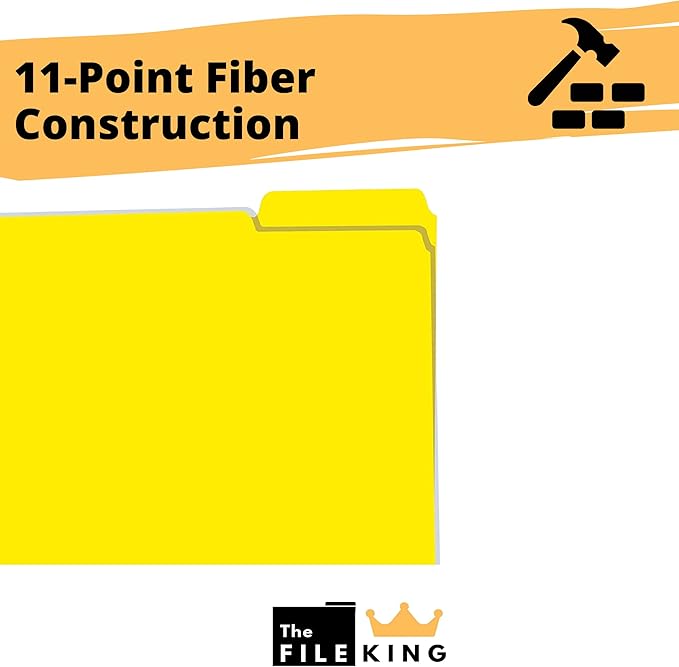 The File King 1/3 Cut Yellow File Folders Letter Size - 100 Pack | Made in USA | Heavy Duty | Assorted Colors | 8.5 x 11 | 100% Recycled Content
