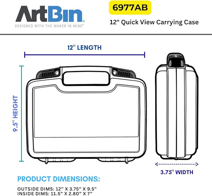 ArtBin 6977AB 12 inch Quick View Deep Base Carrying Case, Portable Art & Craft Organizer with Handle, [1] Plastic Storage Case, Translucent