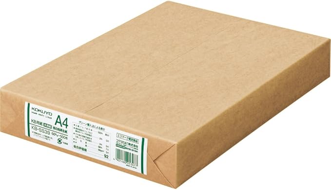 Kokuyo KB Paper, A4, Recycled Multipurpose Print & Copy Paper, 68 Bright (ISO), Thickness 0.1 mm, 66gsm, 500 Sheets, Japan Import (KB-SS39)