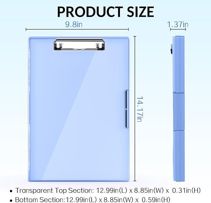 Sooez Clipboard with Storage, Heavy Duty Cleaview Clip Boards 8.5x11 with Dual Storage, Dry Erase Plastic Nursing Clipboard, High Capacity Clipboards Folder for Teacher Nurse, School & Office Supplies
