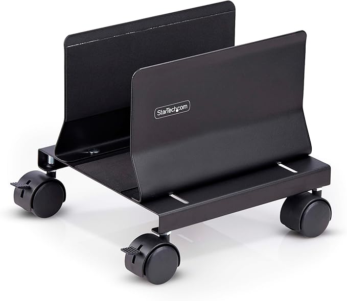 StarTech.com Computer Tower Cart, Rolling Mobile CPU Caddy on Wheels, Max Load 46.3lb/21kg, Adjustable Desktop Case Mount