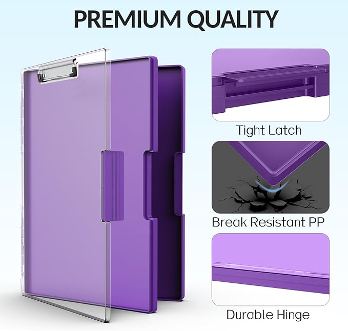 Sooez Clipboard with Storage, Heavy Duty Cleaview Clip Boards 8.5x11 with Dual Storage, Dry Erase Plastic Nursing Clipboard, High Capacity Clipboards Folder for Teacher Nurse, School & Office Supplies