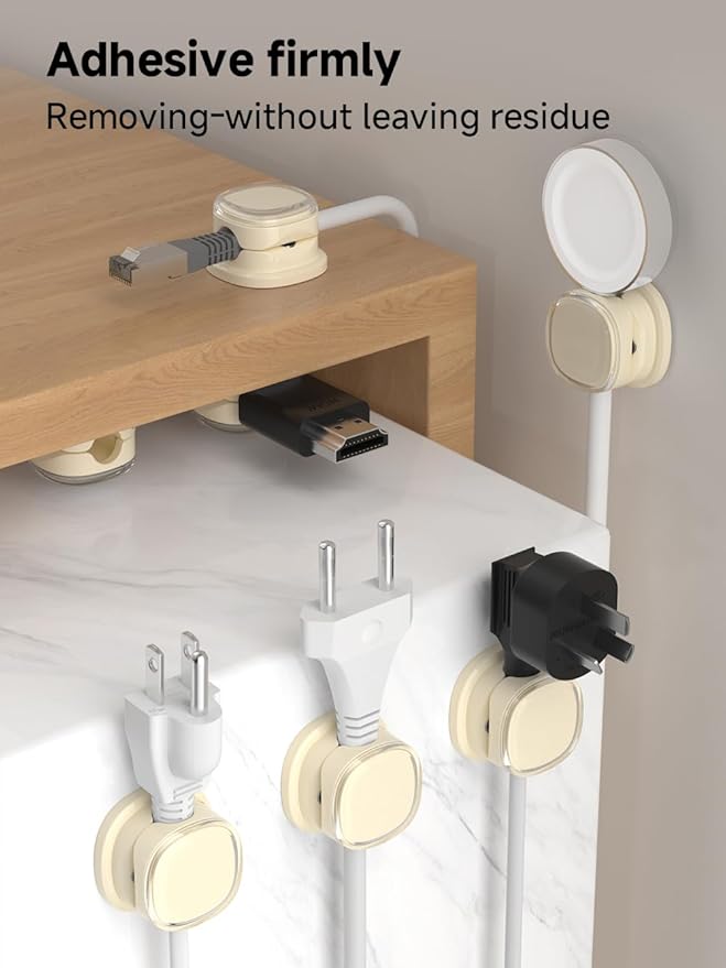 Magnetic Cable Clips, Adjustable Cord Holder Management, Adhesive Wire Keeper Organizer for Home Office Desk Phone PC Car Wall Desktop Nightstand Appliance (9-PCS Apricot)