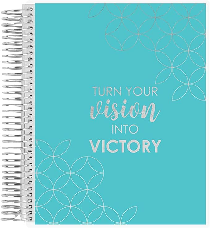 Erin Condren 7" x 9" Prompted Vision Journal - Turquoise Changeable Cover w/Platinum Coil. Vision Spreads, Lined, Dot grid, Sketchbook pages w/ 160 Pages, 80 Sheets of 80# Mohawk Paper
