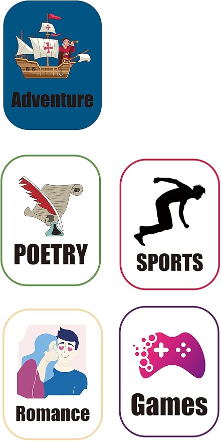Genre Book Spine Labels for Library | Classroom Library Classification Stickers 450pcs | Adventure,Poetry,Romance,Sports,Games
