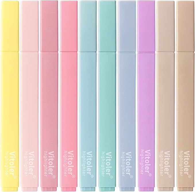 Highlighters, Aesthetic Cute Pastel Highlighters Set, 10 pcs, Chisel Tip, No Bleed Bible Highlighter Assorted Colors, Back to School Supplies