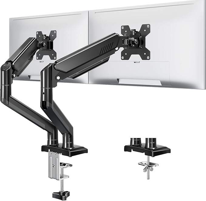 Dual Monitor Stand fits up to 32 inch, 4.4-22 lbs Computer Screens, Dual Monitor Desk Mount Height Adjustable, Monitor Arms for 2 Monitors, Home Office VESA Mounts, Freelift Black