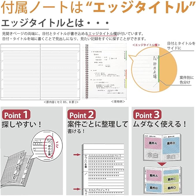 KOKUYO Systemic Synthetic Leather Cover Notebook, with One Semi-B5, B 6mm Ruled, 35 Lines, 40 Sheets, Twin Ring Edge Title Notebook, Black, Japan Import (NO-V683B-D)