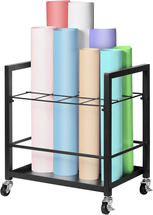 VEVOR Blueprint Storage Rack, 12 Slots Blueprint Holder with Wheels, Mobile Metal Storage Cart for Map Poster Architectural Construction Plan, Roll File Organizer for Home, Office, School