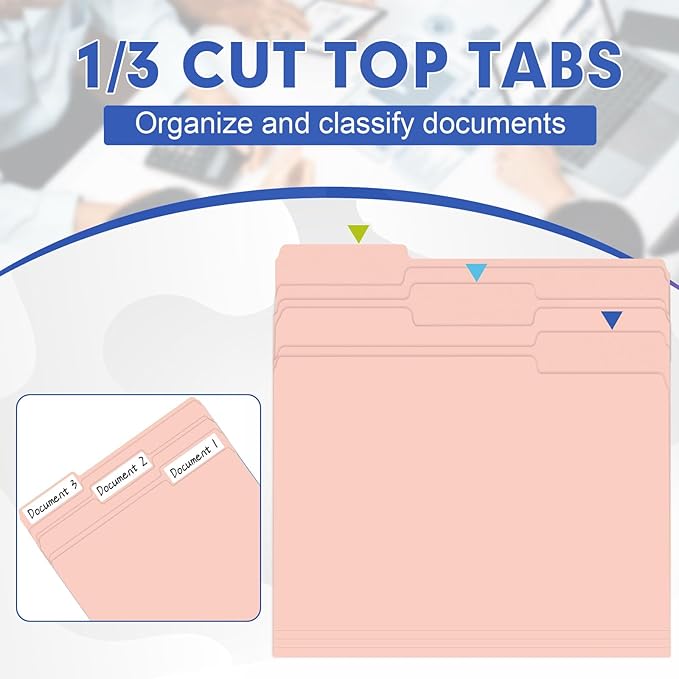 File Folder, HERKKA 30 Pack 1/3 Cut Tab File Folders, File Folders Great for Organizing and Filing, Letter Size, Pink