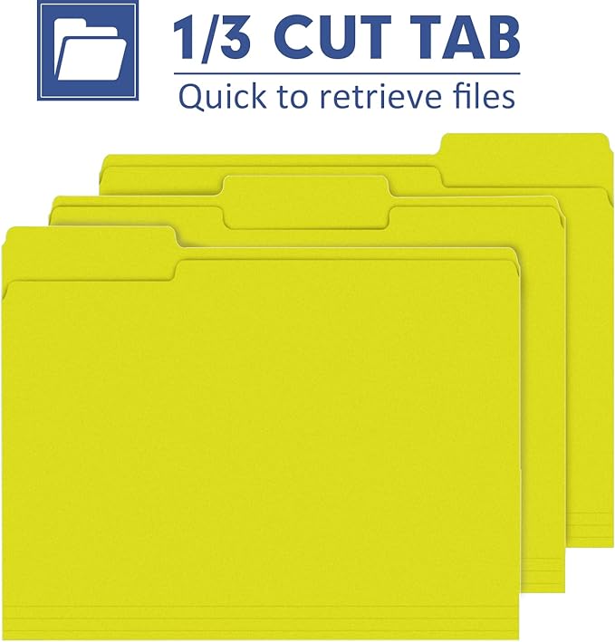 File Folder, PANDRI 120 Pack File Folder, 1/3 Cut Tab, Letter Size, Filing Folder for Office School Business, Yellow