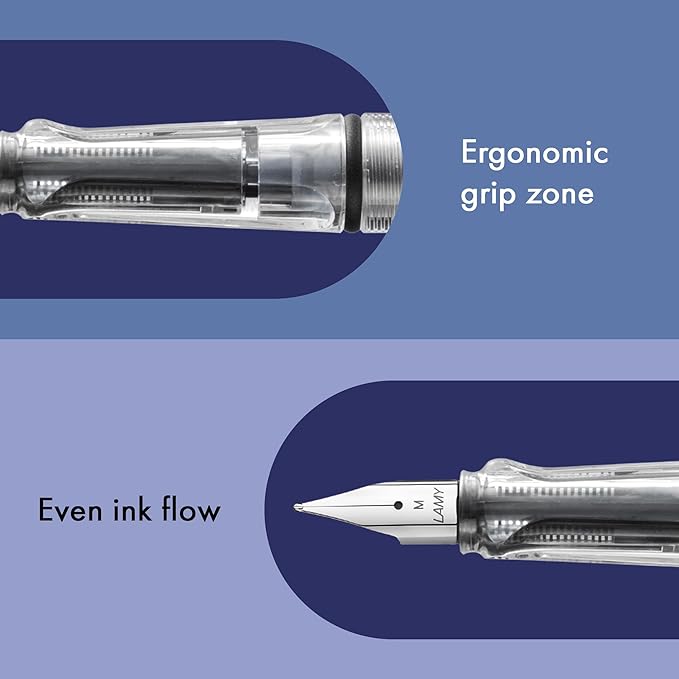 LAMY safari vista - Fountain Pen with ergonomic grip & polished steel nib in size B - ideal for any Writing & Calligraphy - including LAMY T 10 blue cartridge - Right-Handed