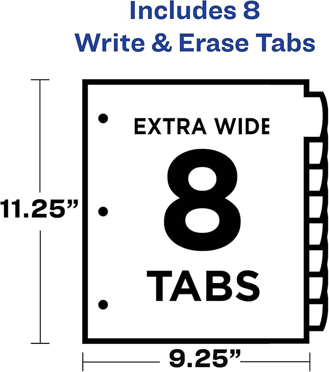 Avery Write & Erase Pocket Plastic Dividers for 3 Ring Binders, 8-Tab Sets, Multicolor, Tabs Viewable Beyond Sheet Protectors, 24 Sets (16177)