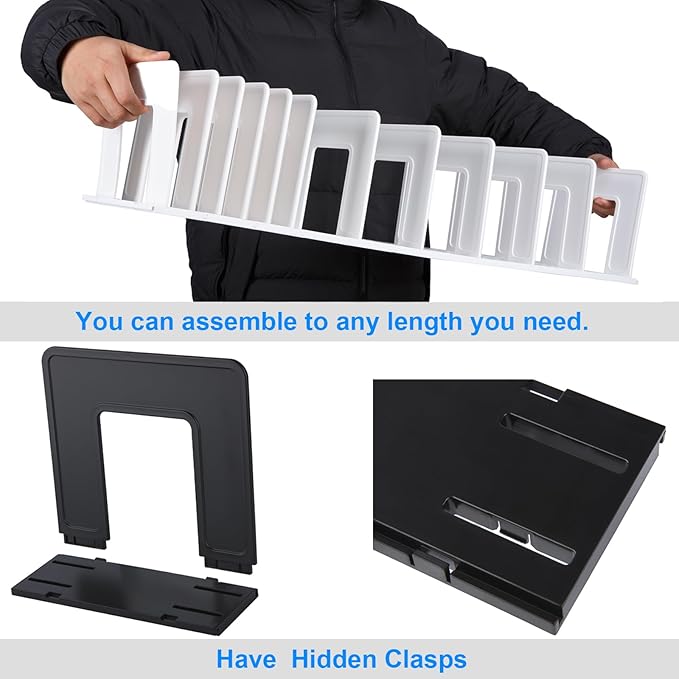 Adjustable Vertical File Sorter Sturdy Plastic Expandable Upright File Holder, Desktop Binder Organizer, School Office Organization Bookshelf Divider, Assemble Easily Endlessly, Black