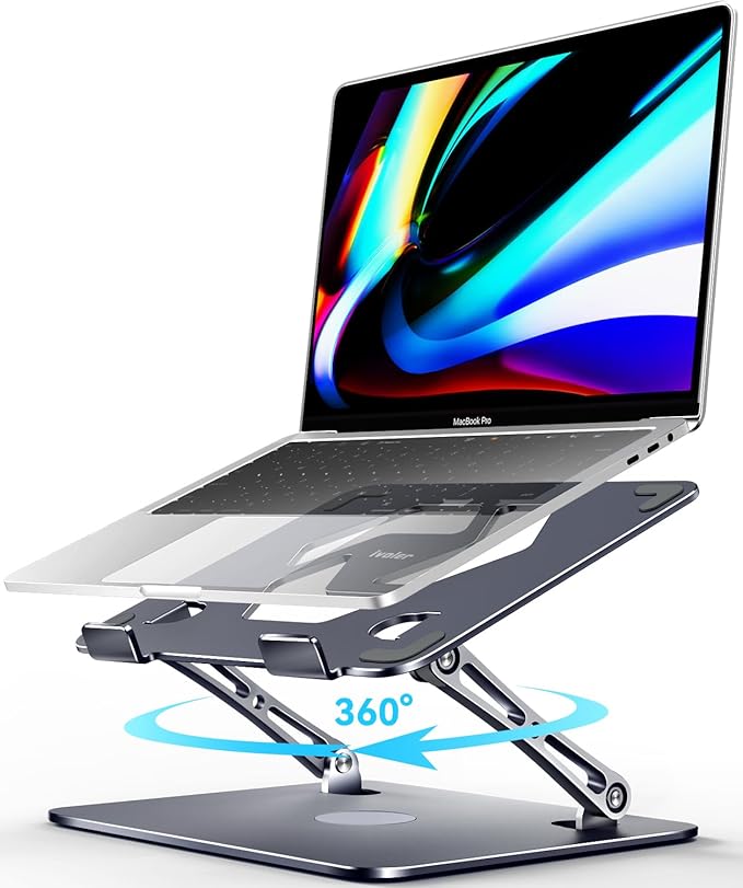 ivoler Adjustable Laptop Stand with 360° Rotating Base,Ergonomic Laptop Stand for Desk,Foldable & Portable Laptop Riser,Suitable for Collaborative Work, Fit MacBook/Laptop up to 16 inches[Space Gray]