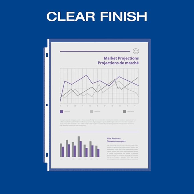 Oxford Sheet Protectors, Clear Finish, Page Protectors for 3 Ring Binder,Top Load, Letter Size Plastic Sleeves, Reinforced 3 Hole Punch for Binders, 200 per Box (33268)