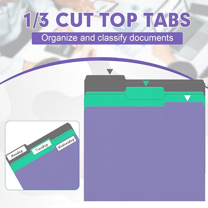 File Folder, HERKKA 120 Pack 1/3 Cut Tab File Folders, Letter Size, Assorted 6 Colors, Colored File Folders Designed for Office and Classroom Use