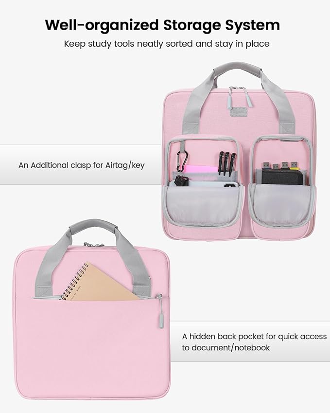 4 Inch 3 Ring Zipper Binder with Shoulder Strap & Handle & Multi-Pocket - 4" Binder with Zipper for School, Compatible with 13-Inch Laptop MacBook/Tablet-Patent Design-Pink