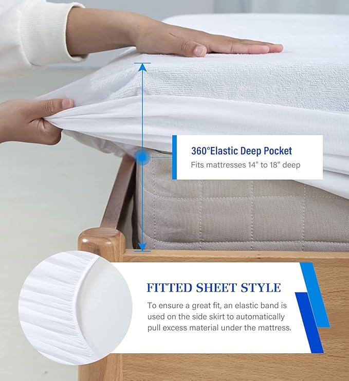 Full Size Mattress Protector Waterproof Mattress Topper Pad Cover Super Noiseless Soft & Breathable Mattress Protector Terry for Pets Kids Adults 54" x 75" Fitted Bed Sheets