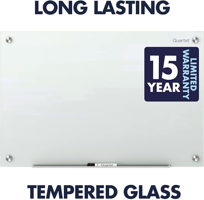 Quartet Magnetic Glass Dry Erase White Board, 36''W x 24''H Whiteboard, Infinity Frameless Mounting, White Surface (G3624W)