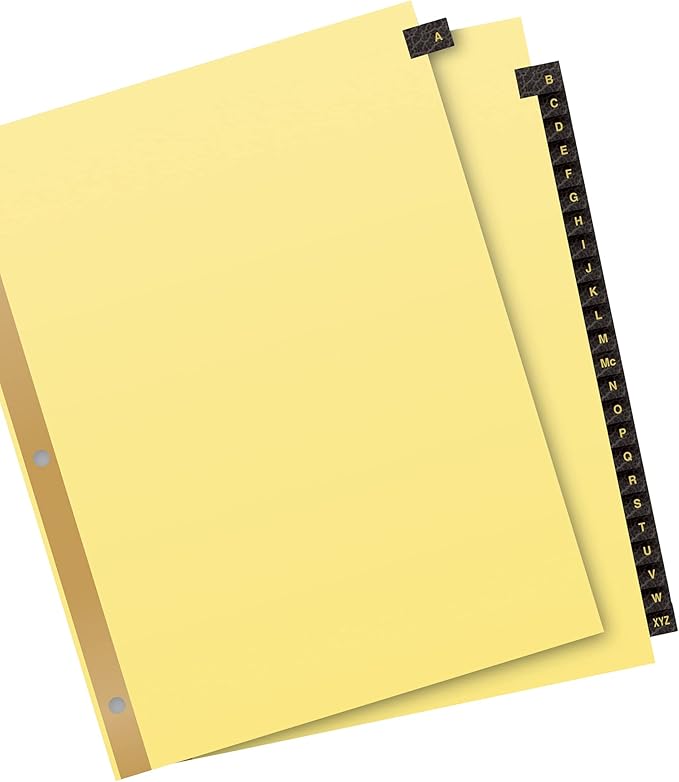 Avery A-Z Dividers for 3 Ring Binders, 25-Tab Set, Pre-Printed Black Leather Tabs, 1 Binder Divider Set (11350) (Pack of 3)
